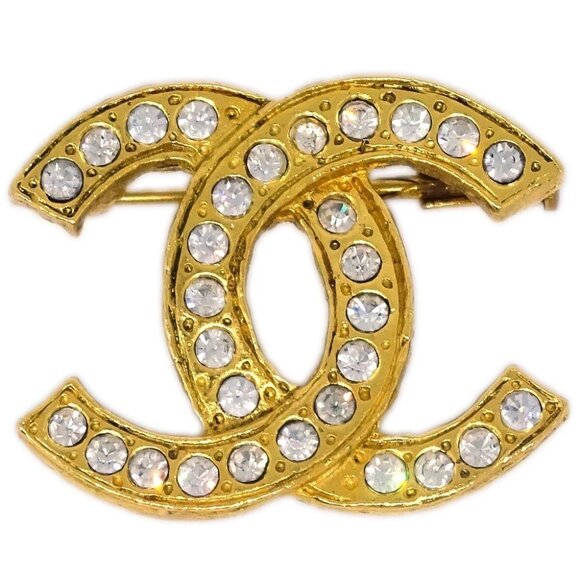 Chanel CC Brooch Pin Gold Rhinestone 164818 - Picture 1 of 4